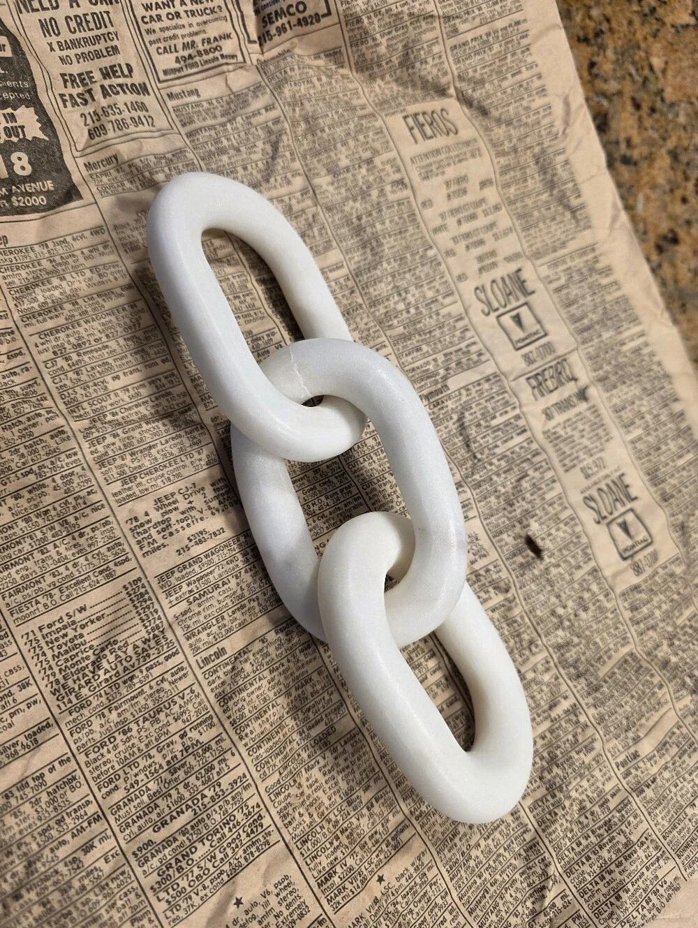 White Ceramic Link Sculpture - Modern Decorative Accent